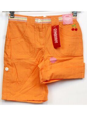 2008 Gymboree Cherry Baby Orange Shorts sz 7 Adjustable Waist Roll up Embroidery